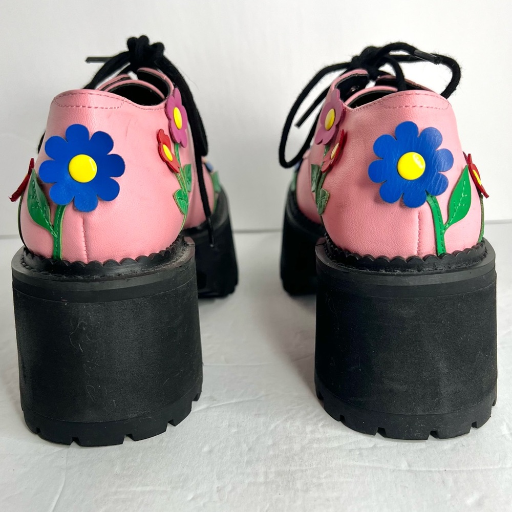 Delia’s Platform Shoes Pink Floral Flower Chunky Lace Up Size 5 Faux Leather - Picture 10 of 15